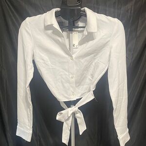 Divided White Button-Down Tie-Front Shirt